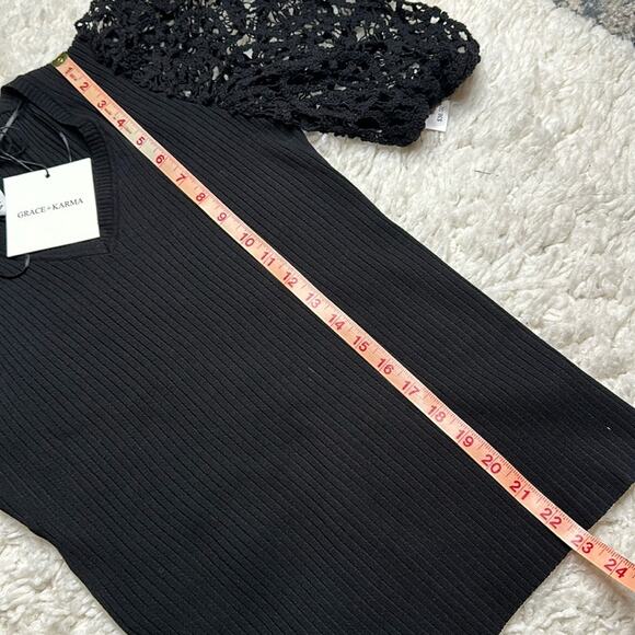 Grace+Karma Black Ribbed Blouse Fun Unique Balloon Sleeve Short Sleeve ZZ19 - Picture 4 of 6